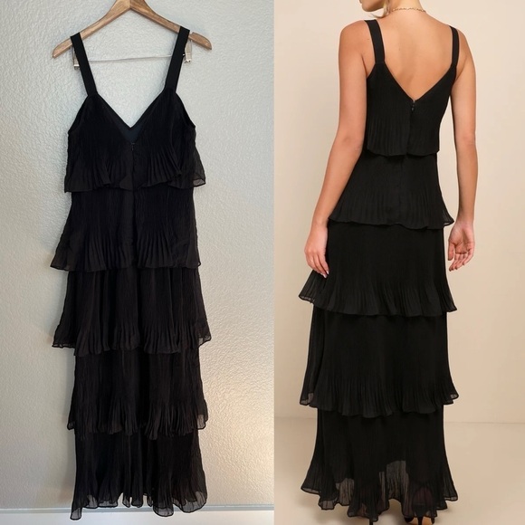 NWOT Elegant Nature Black Pleated Sleeveless Tiered Maxi Dress - Picture 3 of 8